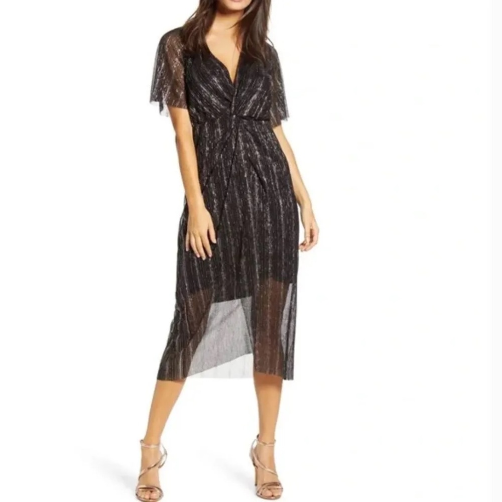All in Favor Dolman Plissé Midi Dress